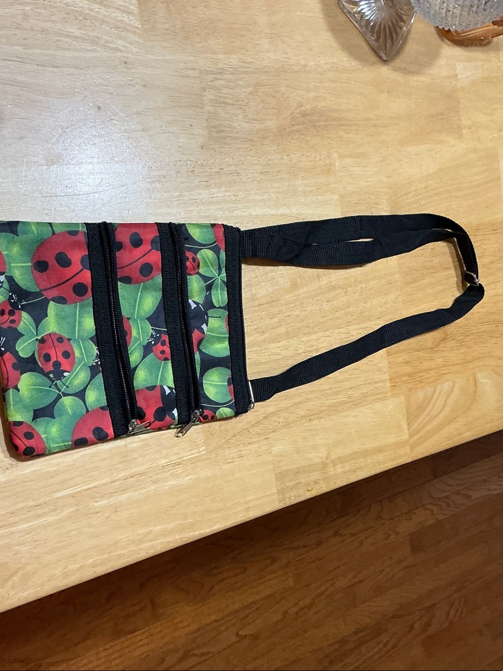 Ladybug Print Crossbody Bag with Adjustable Black Strap